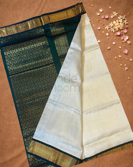 Handloom Korvai Silk Cotton Saree  |  Cream Beige