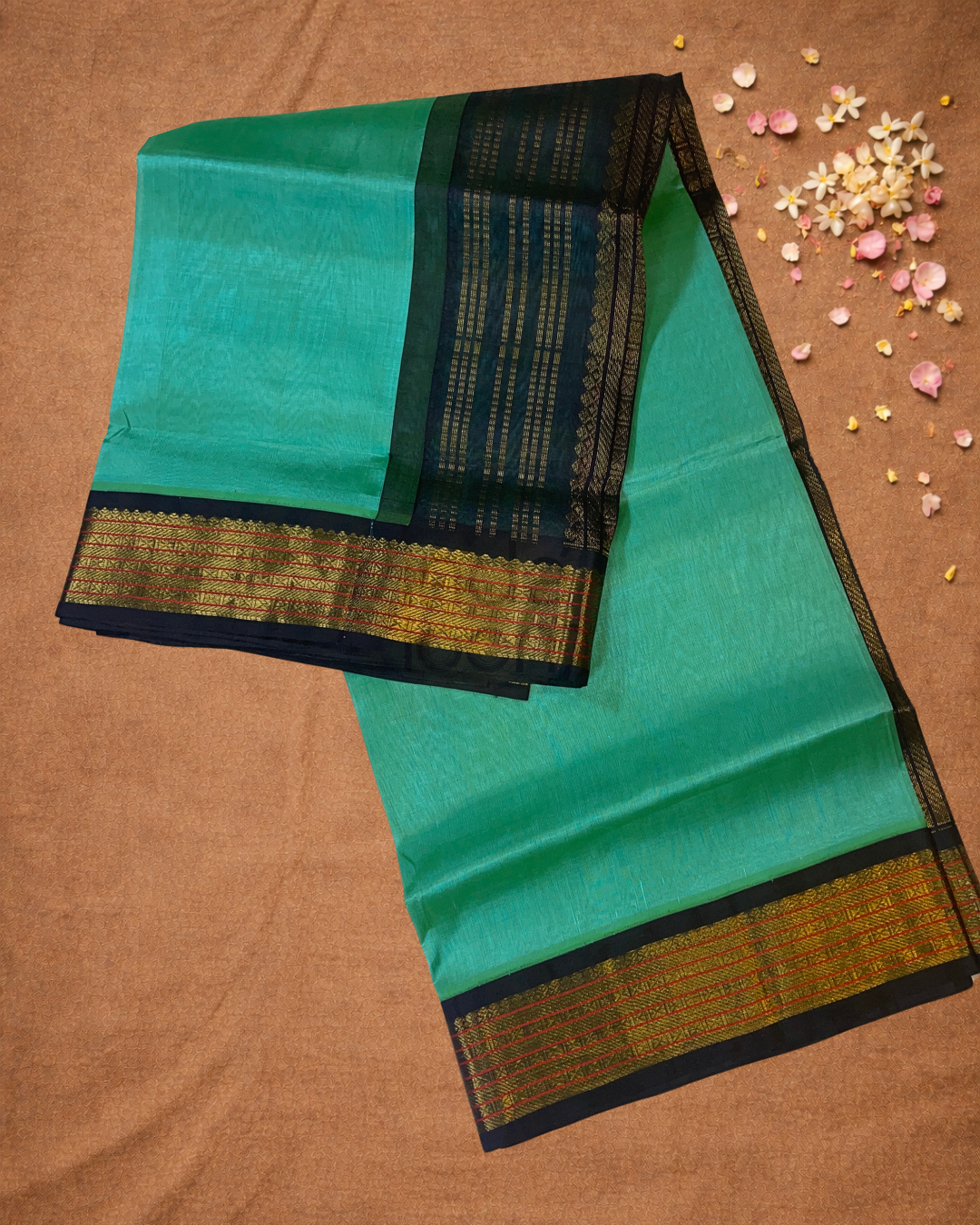 Handloom Korvai Silk Cotton Saree  |  Turquoise Teal
