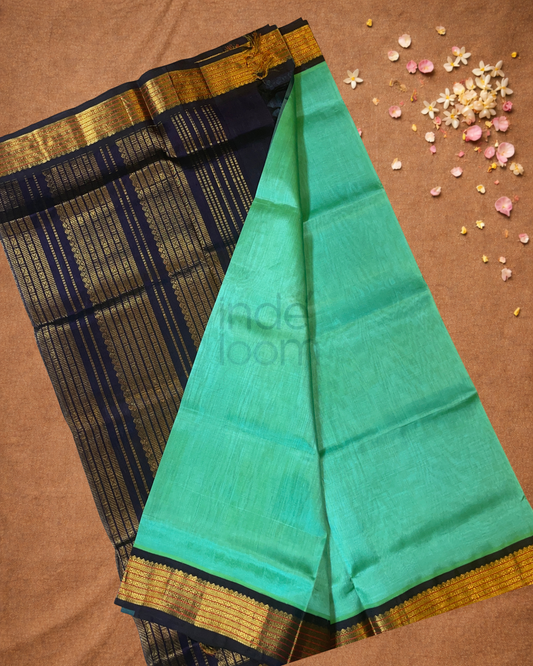 Handloom Korvai Silk Cotton Saree  |  Turquoise Teal