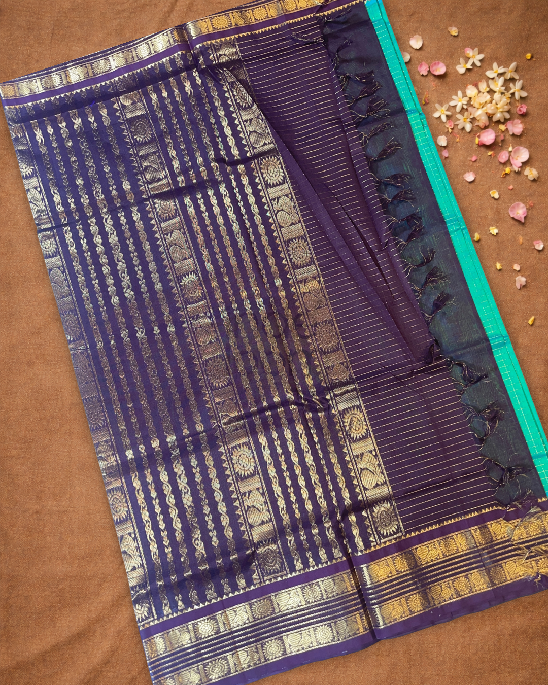 Handloom Korvai Silk Cotton Saree  |  Jade Teal