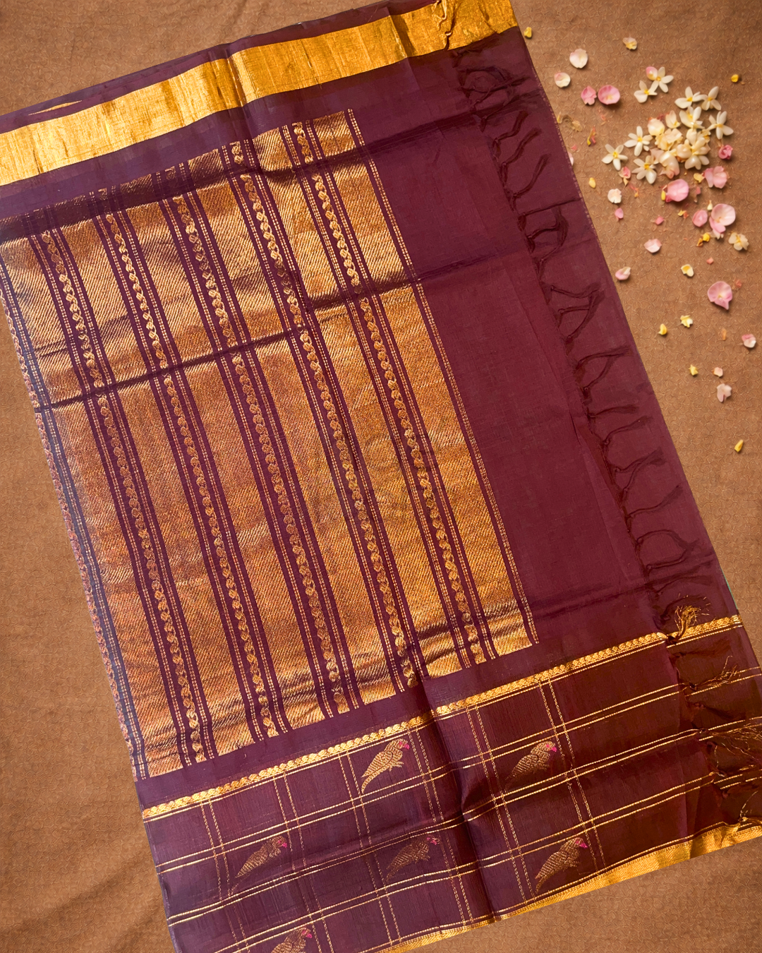 Pure Handloom Korvai Saree | Parrot motifs On Zari Checks | bright Blue