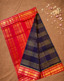 Handloom Korvai Silk Cotton Saree  |  Steel Blue
