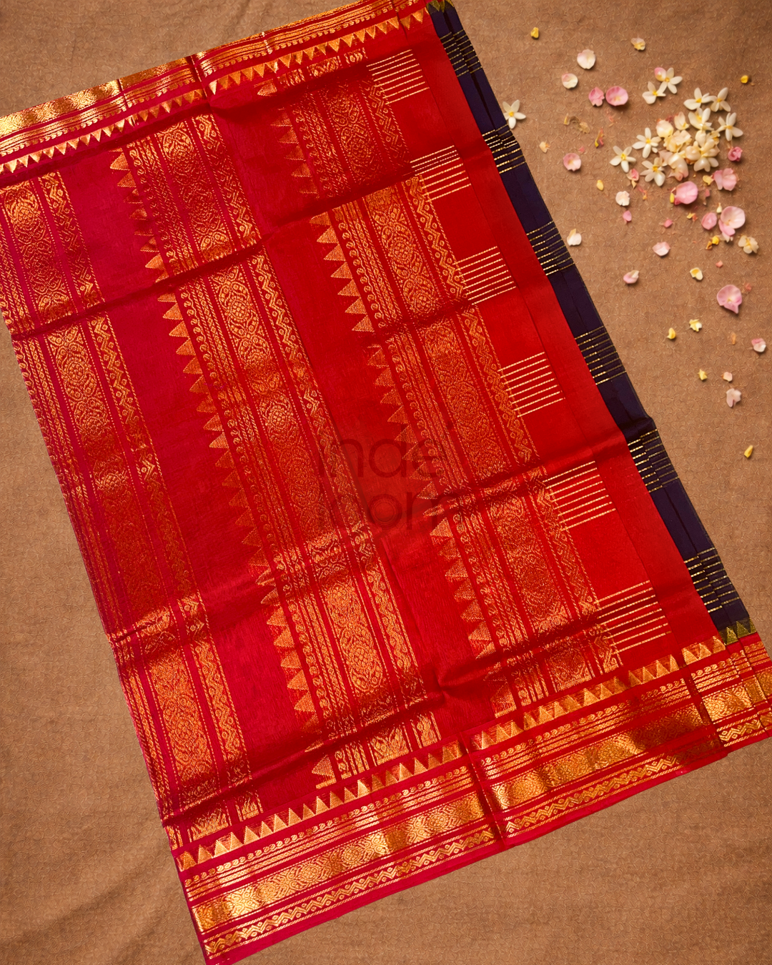Handloom Korvai Silk Cotton Saree  |  Steel Blue