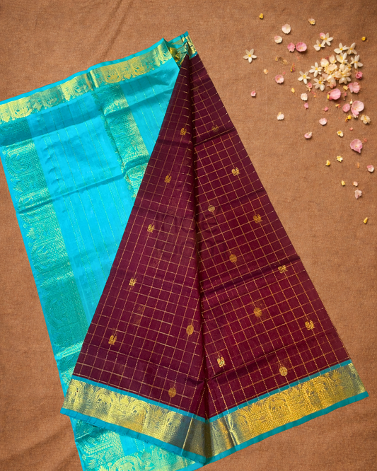 Handloom Korvai Silk Cotton Saree  |  Maroon Red