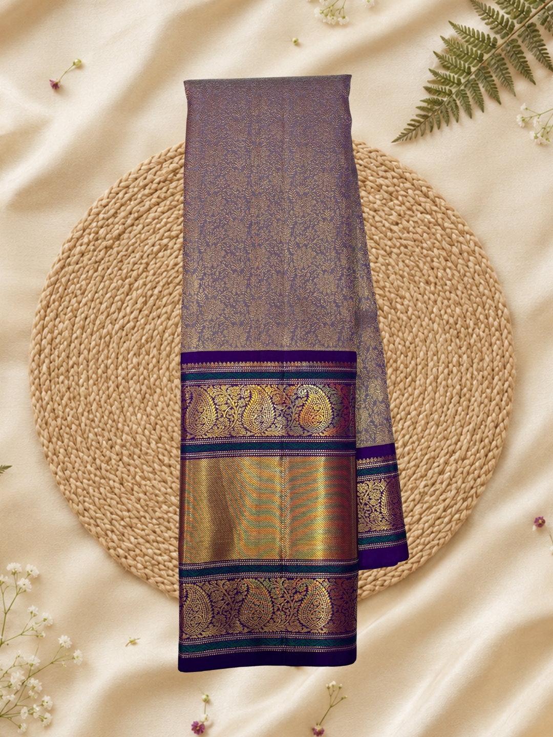 Handwoven Pure Gadwal Silk Saree  |  Lavender Purple