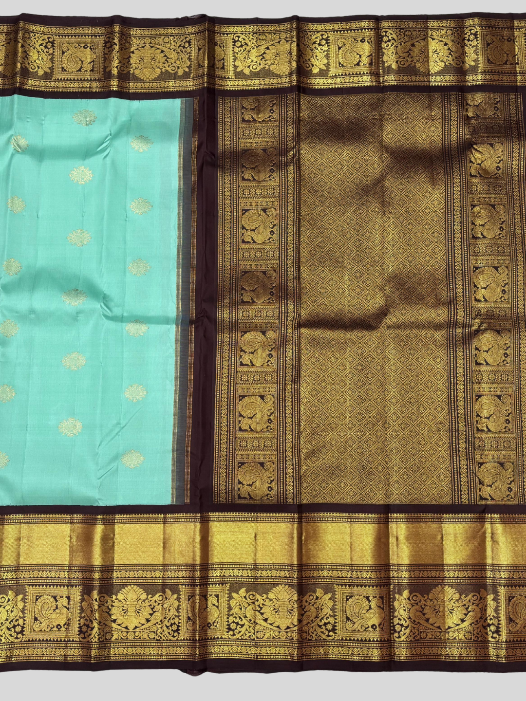Handwoven Pure Gadwal Silk Saree  |  Turquoise Teal