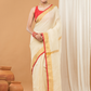 Linen Sequin Jamdani Saree With Cream White - 002