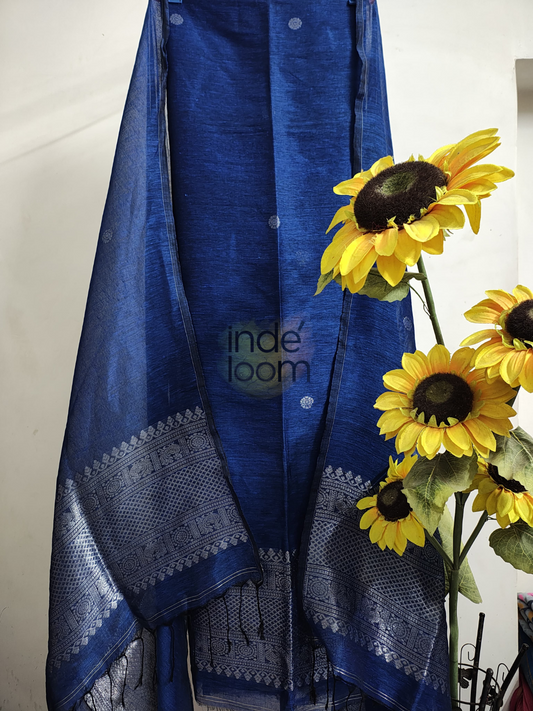 Handwoven Jamdani Linen Unstitched 2-piece Kurti  |  Sapphire Blue