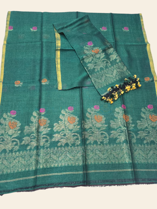 Pure Handloom Linen Unstitched 2-piece  Kurti | green