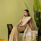 Pure Handloom Linen Saree | Khaki Golden Green  and Green | Half and Half style with Contrast Border