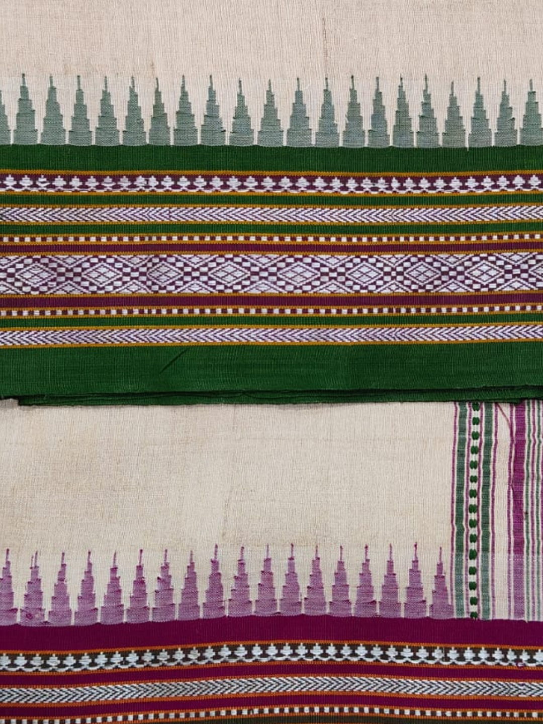 Handwoven Pure Vidarbha Tussar Silk Saree  |  Green And Purple