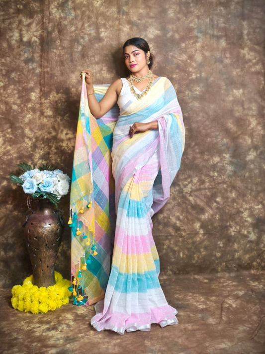 Pure Handloom Linen Saree | Lavender Purple