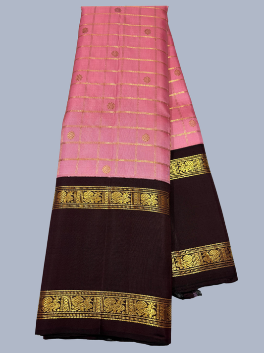 Pure Handwoven Gadwal Silk Saree in Baby Pink - 007