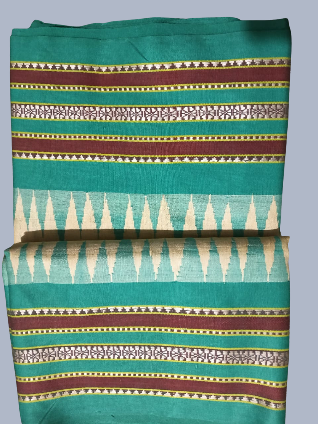 Baby Blue Handloom Vidarbha Tussar Silk Saree with Multicolor Contrast Border -006