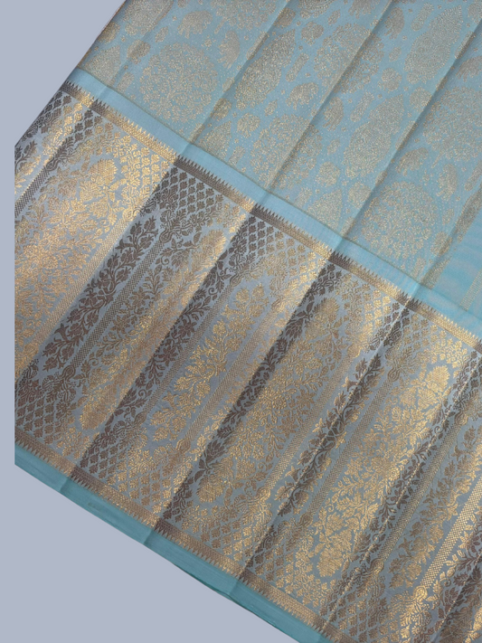Pure Handwoven Kanchi Silk Saree In Ocean Blue-040