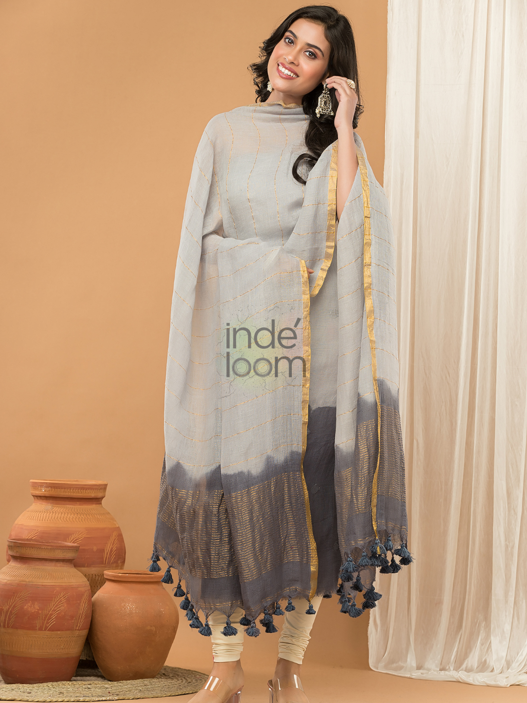 Space Black Jamdani 2-Piece Set Kurti & Dupatta (UNSTITCHED) - 139