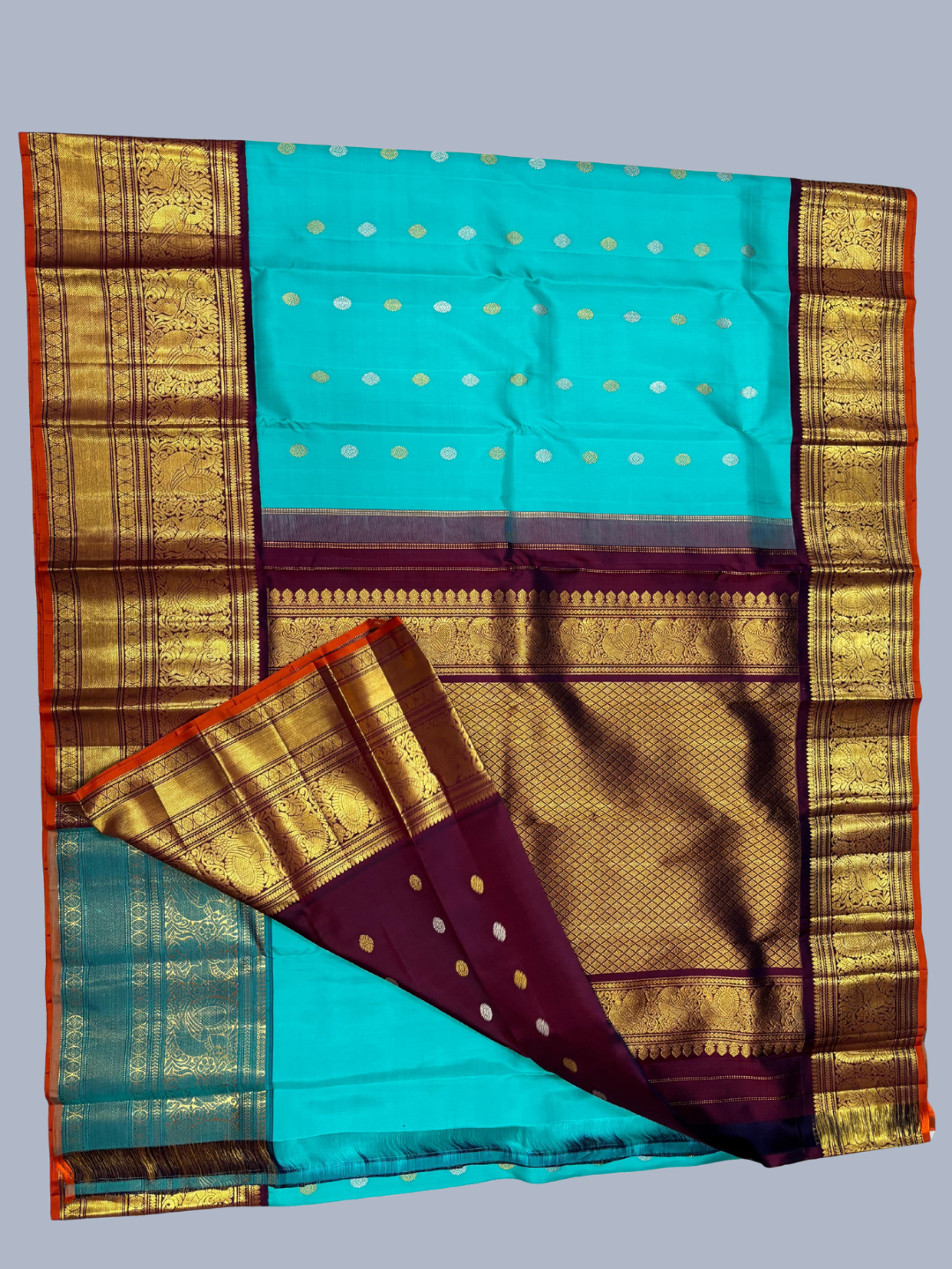 Handwoven Pure Gadwal Silk Saree  |  Peacock Teal
