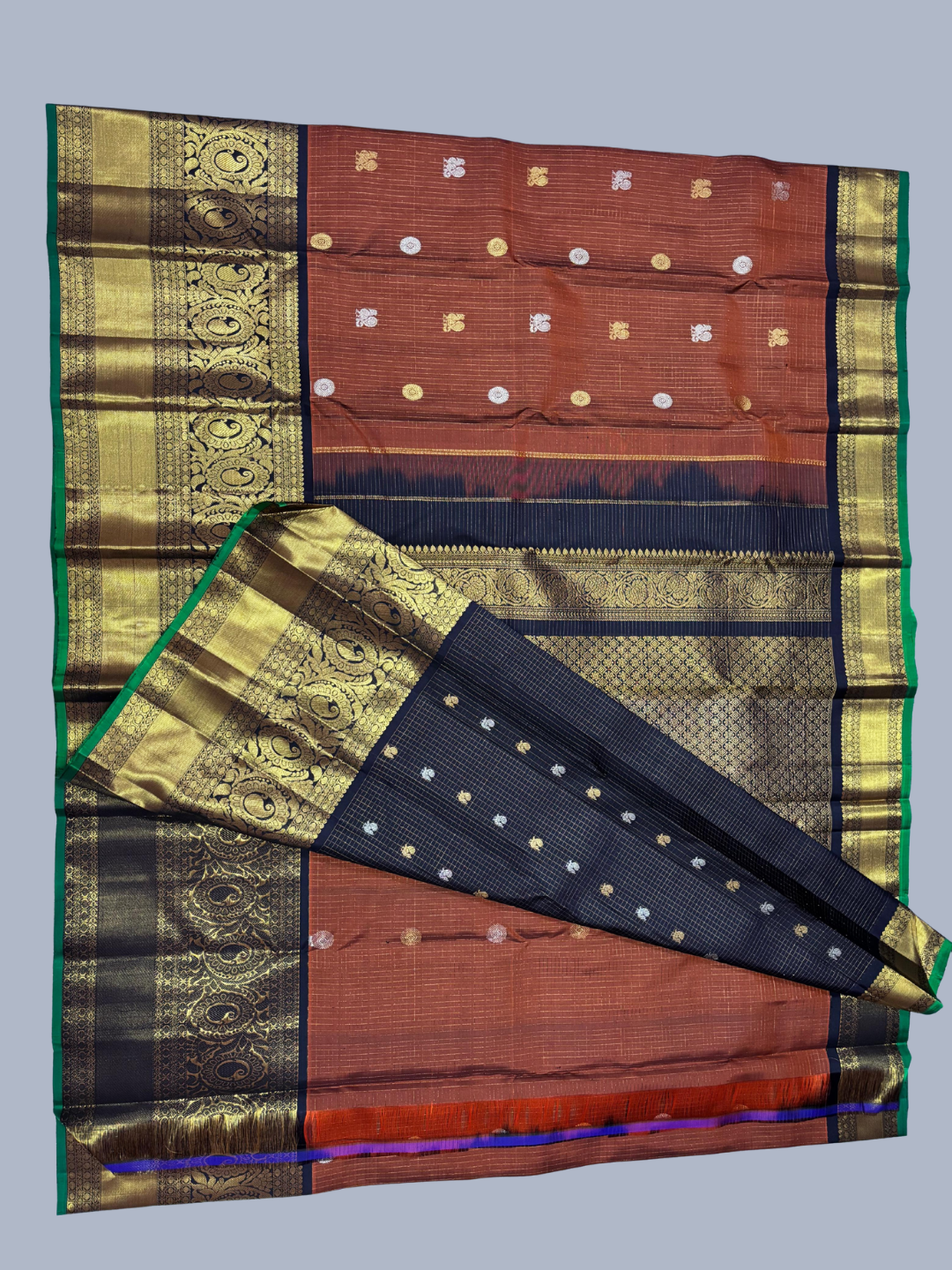 Handwoven Pure Gadwal Silk Saree  |  Mahogany Brown