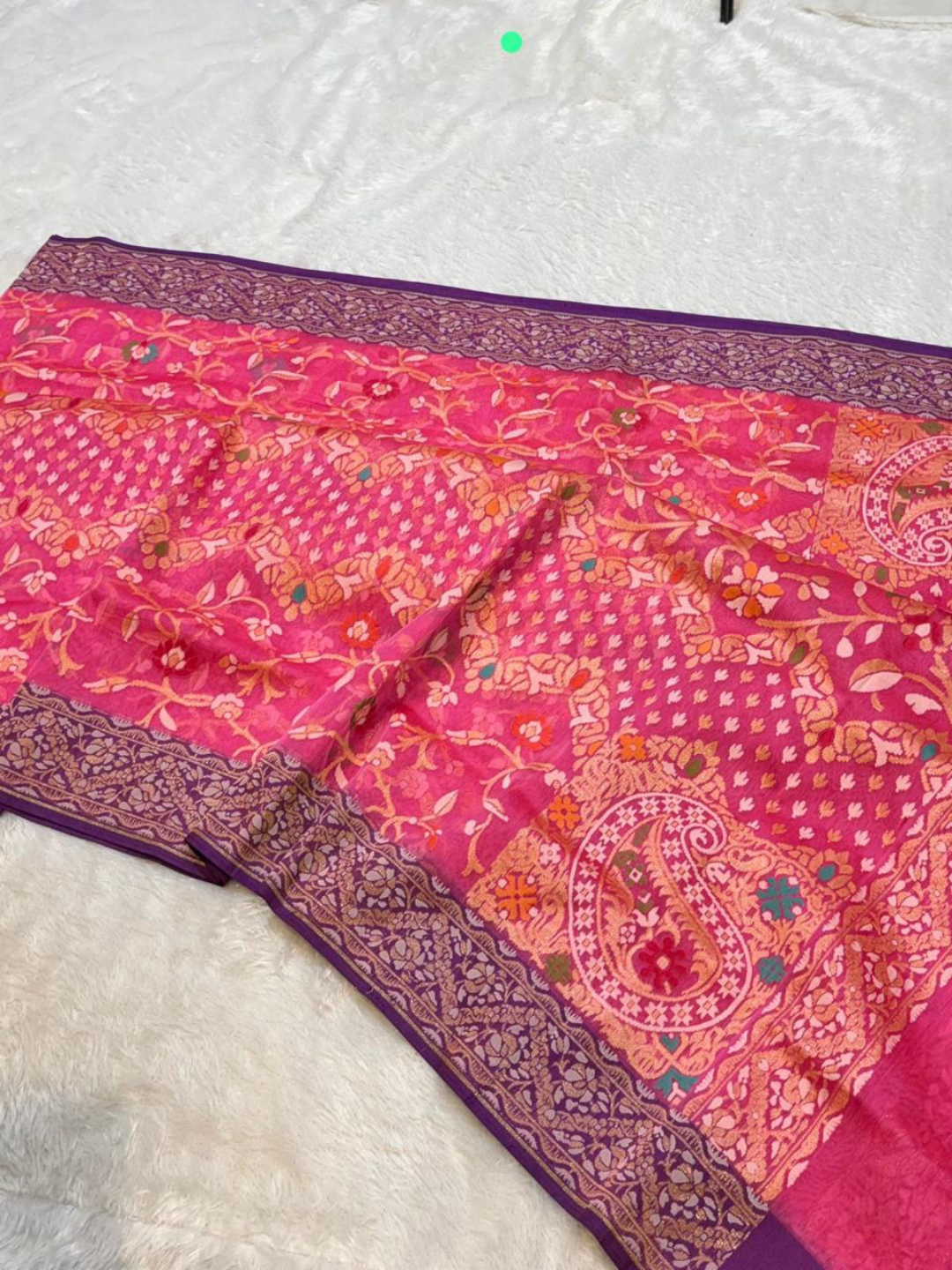 Pure Banarasi Exclusive Ektara Kora JAMDANI Tilfi saree  | Raspberry Pink