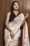 Handloom Linen Checks Saree with Multi Color Stripe Design-001 - indeloom