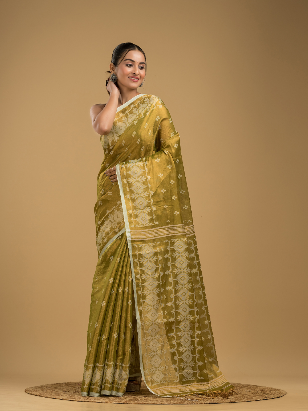 Tissue Silk Jamdani Saree Classic Yellow- 043