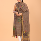 Coffee Brown Linen Jamdani 2-Piece Set Kurti & Dupatta (UNSTITCHED) - 052