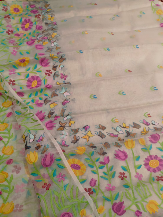 Handwoven Pure Jamdani Cotton Saree  |  Warm Beige