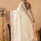 Fancy Semi Silk Saree | White | Plain Body with Floral border
