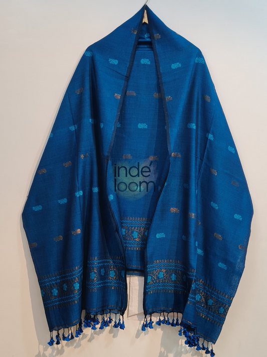 Navy Blue Cotton Jamdani 2-Piece Set Kurti & Dupatta (UNSTITCHED) -750