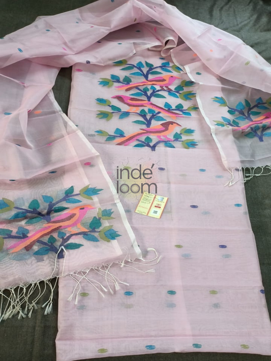Muslin Jamdani 2-Piece Set Kurti & Dupatta (UNSTITCHED)  Baby Pink -921