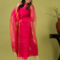 Handwoven Jamdani Muslin Unstitched 2-piece Kurti | Hot Pink