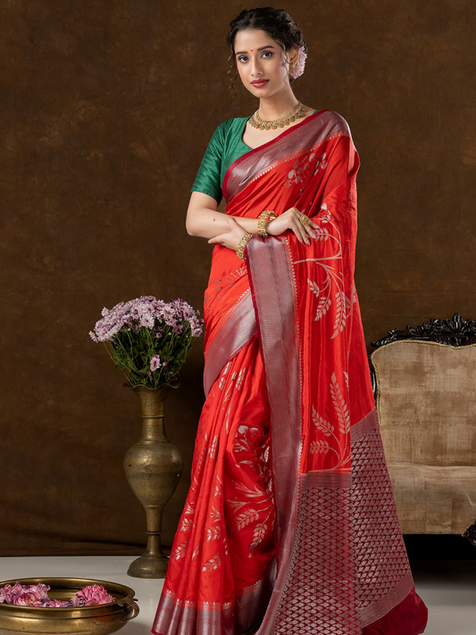 Classic Benarasi Semi Silk Saree | Classic Red