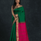Pure Handloom Korvai Saree | Classic Korvai | Green and Rani Pink