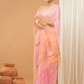 Tissue Muslin Jamdani Saree With Baby Pink And Golden Border -010