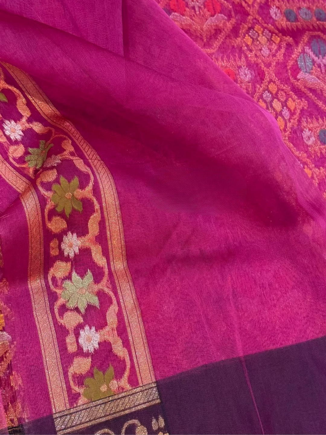 Pure Banarasi Exclusive Ektara Kora JAMDANI Tilfi saree | Magenta Pink