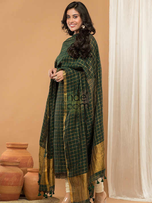 Pine Green color Jamdani 2-Piece Set Kurti & Dupatta (UNSTITCHED) - 149