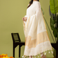 Handwoven Jamdani Linen Kurti | Cream White  and White  | All-over Buttas with Floral border