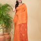 Matka Silk Jamdani Saree With Neon Orange - 025