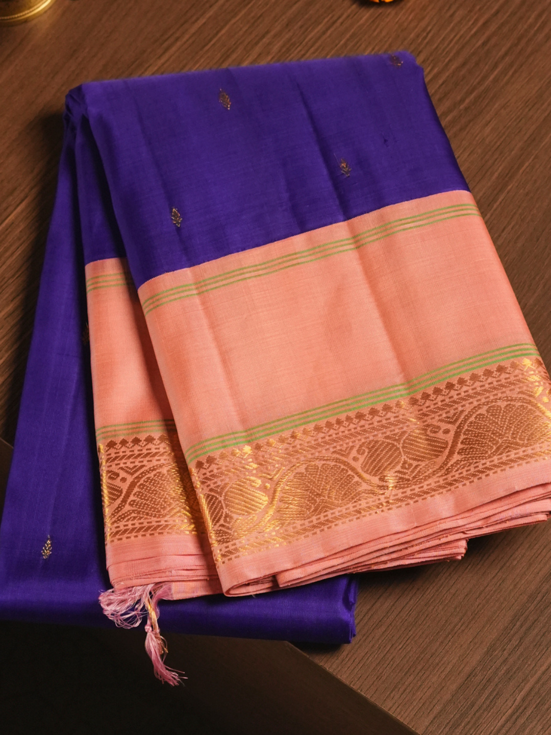 Silk Mark Certified Handloom Kanjivaram Silk Saree  |  Indigo Purple