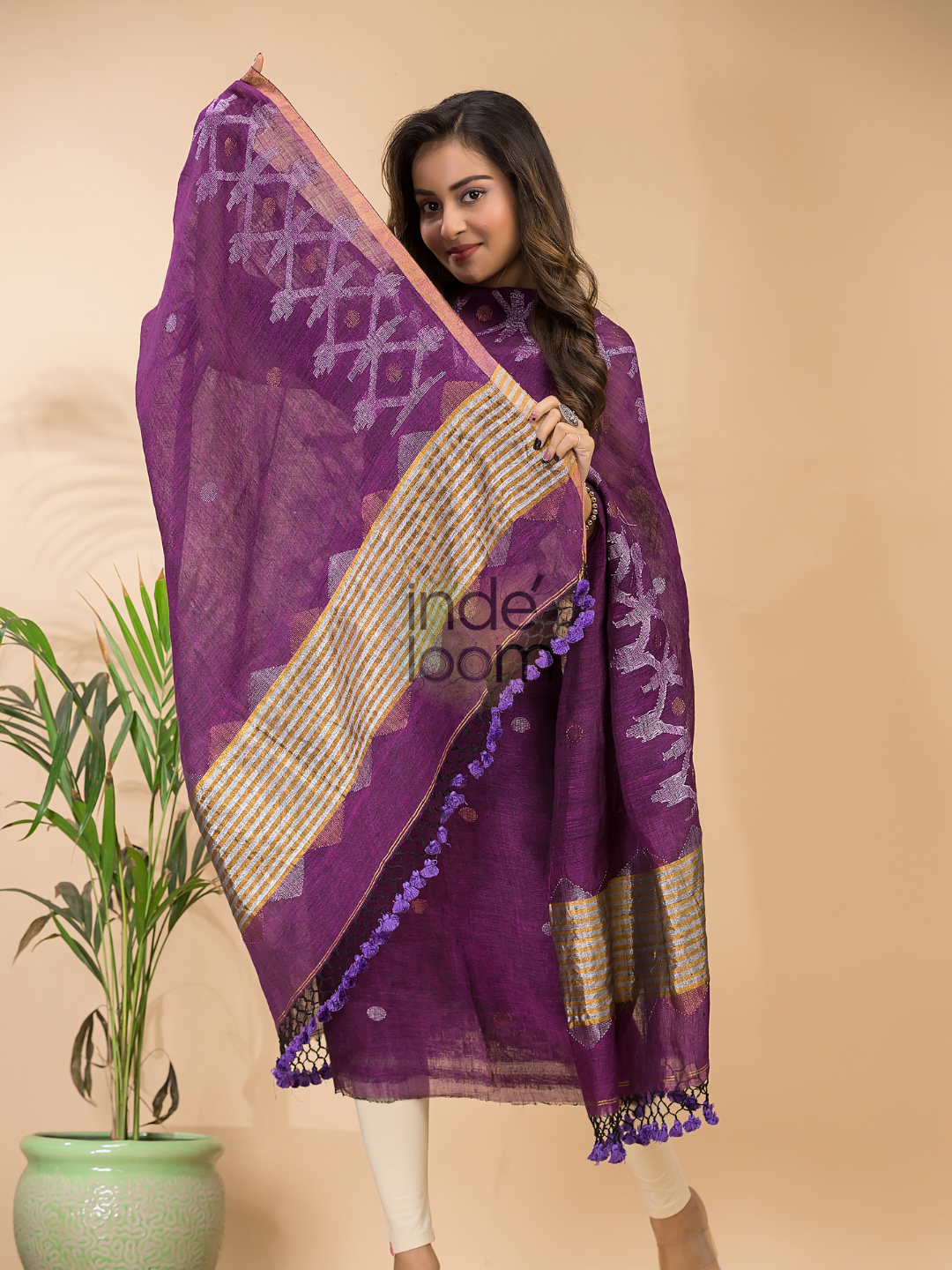 Grape Voilet Linen X Line 2-Piece Set Kurti & Dupatta (UNSTITCHED) - 125
