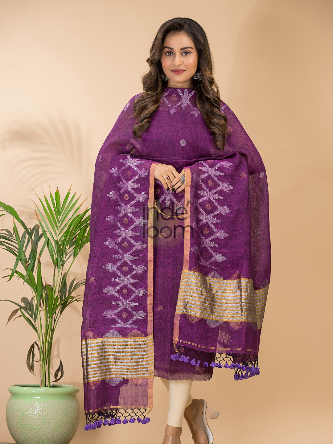 Grape Voilet Linen X Line 2-Piece Set Kurti & Dupatta (UNSTITCHED) - 125
