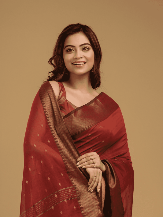 Classic Red Cotton Silk 1000 Butti Jamdani Saree - 033 - indeloom