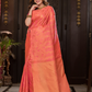 Padma Roopa - Coral lotus-toned drape with bird motifs