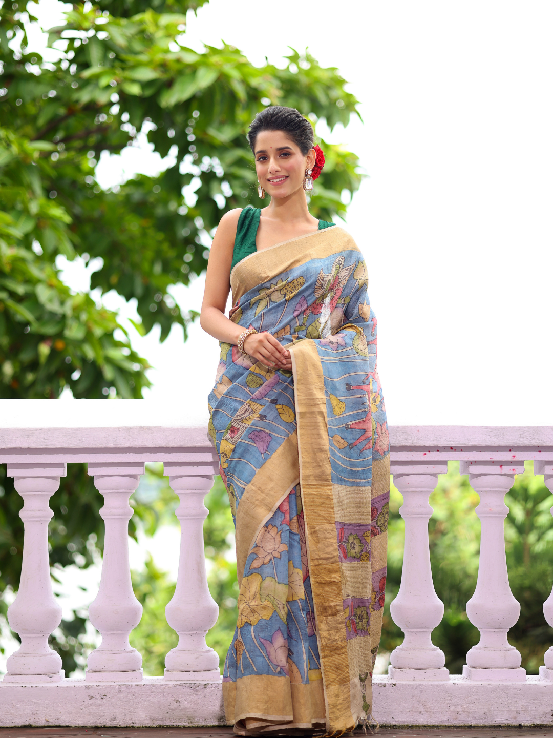 Florals On Tissue Silk Pen Kalamkari Saree - 011