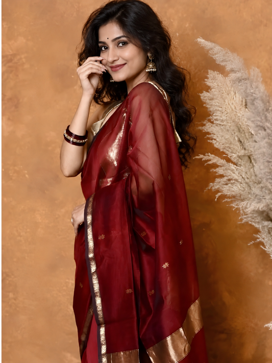 Maheshwari Silk Cotton Saree – Festive Elegance | Maroon