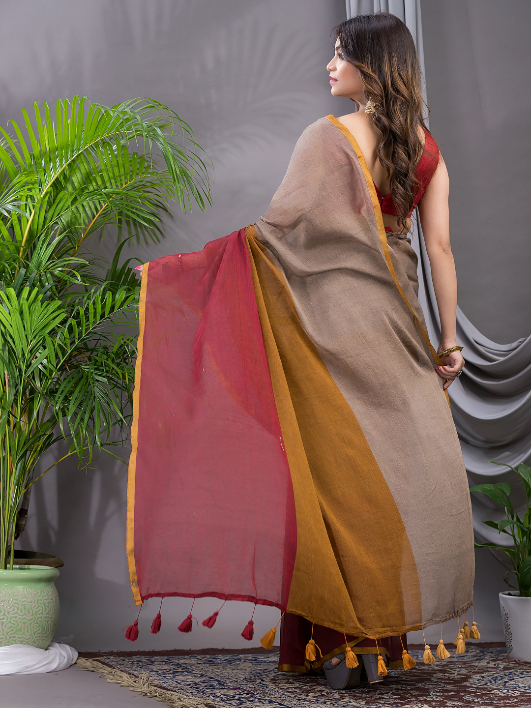 Tissue Silk Saree With Beige And Maroon - 017