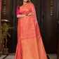 Padma Roopa - Coral lotus-toned drape with bird motifs
