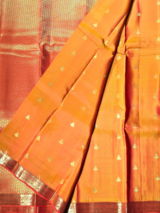 Traditional Kanjivaram Semi Silk Sarees | Saffron Orange