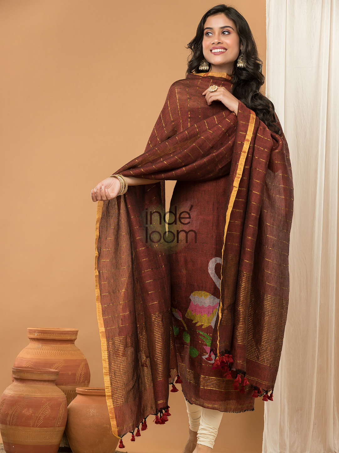 Deep Amber | Handloom Jamdani Muslin Unstitched 2-Piece Kurti