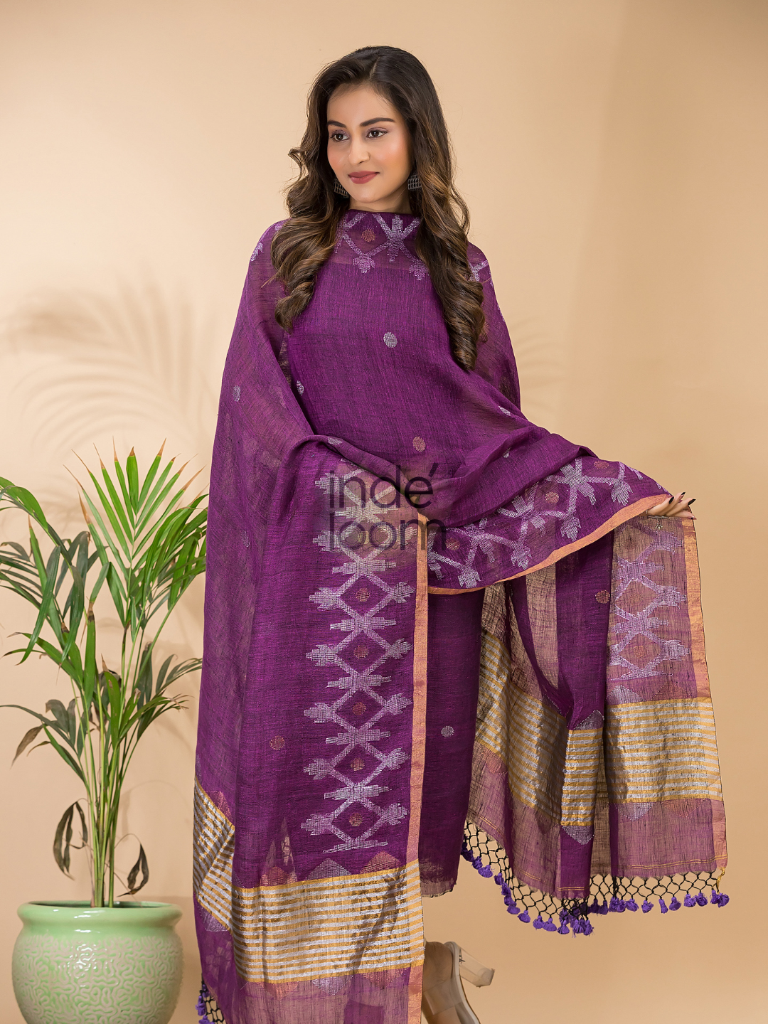 Grape Voilet Linen X Line 2-Piece Set Kurti & Dupatta (UNSTITCHED) - 125